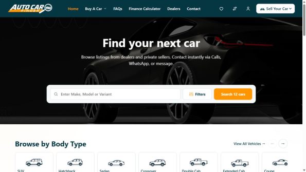 Auto Car Finder homepage screenshot