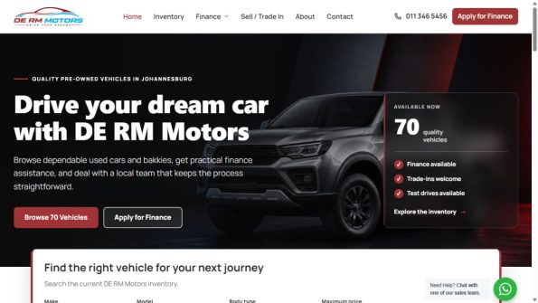 DE RM Motors homepage screenshot